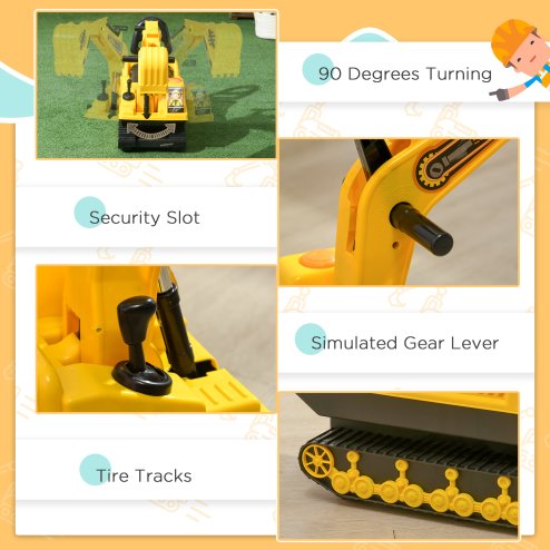 HOMCOM Kids Ride On Toy Digger Excavator Toy Tractors Walker Toddler Truck Basket Storage For Boys Girls 18-48 Months Yellow NO POWER