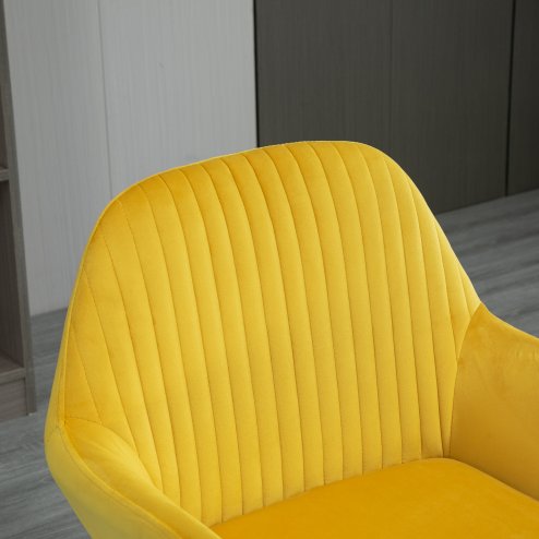 HOMCOM Modern Accent Chair, Velvet-Feel Fabric Upholstered Armchair with Metal Base for Living Room, Yellow