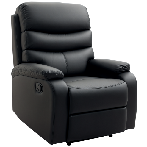 HOMCOM Recliner Armchair, PU Leather Manual Reclining Chair with Adjustable Leg Rest and Backrest, Easy Assembly, Recliner Chair for Living Room, Bedroom, Home Theater, Black