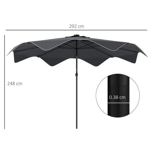 Outsunny 3(m) Garden Parasol Umbrella with 32 Solar LED Lights and Tilt, Outdoor Market Table Umbrella Sun Shade Canopy with Crank, 8 Ribs, Dark Grey