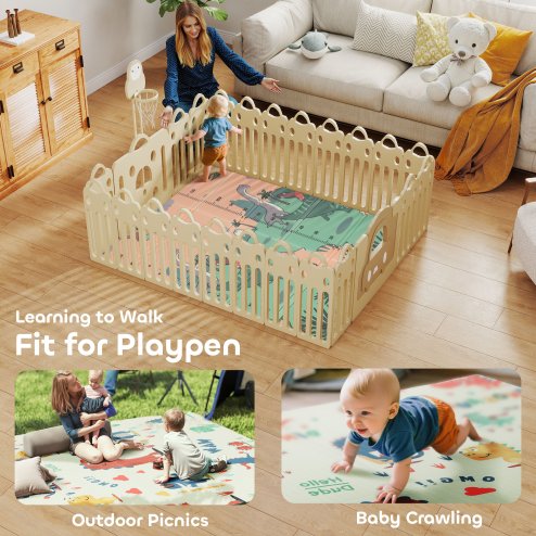 AIYAPLAY Baby Play Mat Double Sided, Foldable & Reversible Activity Playmat, Waterproof Kids Foam Crawling Mat for Outdoor Indoor Playtime Picnics, 177 x 146 x 1.5cm, Dinosaur Theme