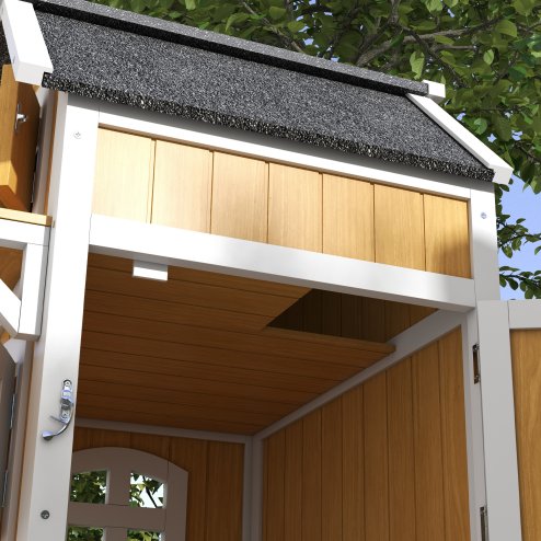 PawHut Wooden Outdoor Cat House, 2 Tiers Cat Shelter with Openable Asphalt Roof, Removable Panel, Escape Doors, Jumping Platform, Terrace, for 1-2 Cats - Yellow