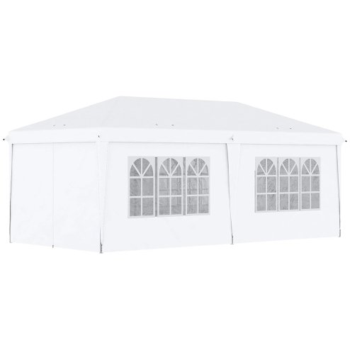 Outsunny 3 x 6 m Garden Pop Up Gazebo, Wedding Party Tent Marquee, Water Resistant Awning Canopy with Sidewalls, Windows, Carry Bag, White Image