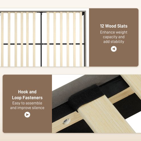 HOMCOM King Bed Frame with 5-Level Adjustable Velvet Upholstered Headboard, Wooden Slats Mattress Foundation, No Box Spring Needed, Grey