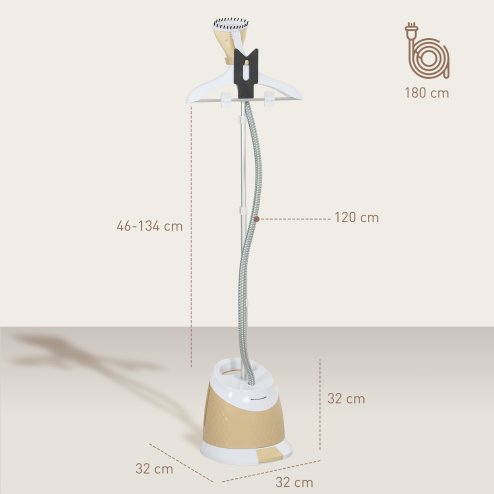 HOMCOM Clothes Steamer, Upright Garment Steamer Wrinkle Remover with Large 1.8L Water Tank, Adjustable Height, for Home Clothing, Curtains, Wedding Dresses, Silk, Sofa, Gold Tone