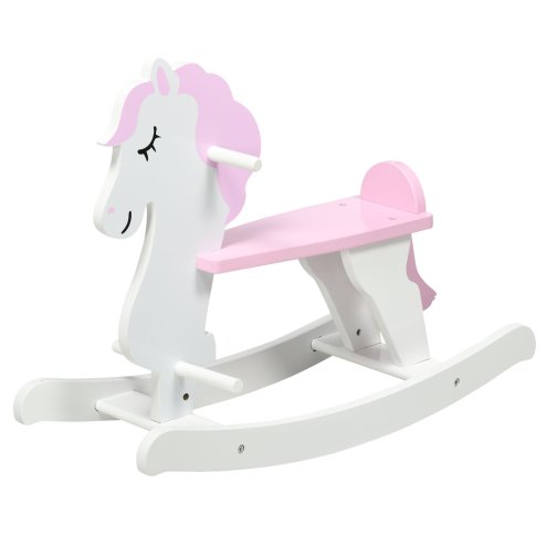 HOMCOM Kid Wooden Rocking Horse, Ride-On Toy with Handlebar, Foot Pedal for Toddlers Boys Girs (Pink) for Ages 1-3 Years