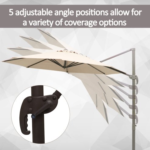 Outsunny 3M Cantilever Parasol, Hanging Garden Umbrella Sun Shade with 360 Rotation, Aluminium Frame, Cross Base, Hand Crank, Beige