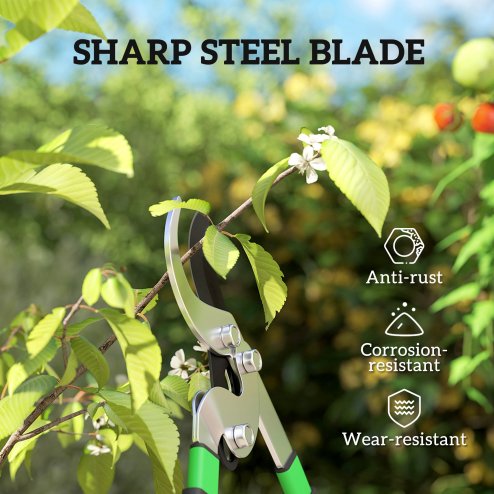 Outsunny Telescopic Loppers 64.5-90 cm, Extendable Garden Loppers Heavy Duty with Steel Blade and Adjustable Handles, Tree Trimmer for Branches, Bushes, Shrubs, Green