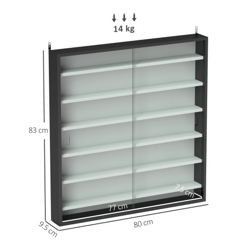 HOMCOM 7-Tier Wall Mounted Display Cabinet, Display Case with 6 Adjustable Shelves, Glass Doors for Home Office Ornaments 83x80cm, Black and White