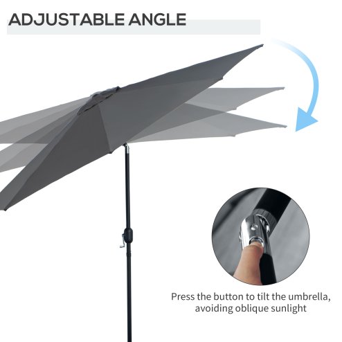 Outsunny 3(m) Garden Parasol Umbrellas, Outdoor Sun Shade with 8 Ribs, Tilt and Crank Handle for Balcony, Bench, Garden, Dark Grey