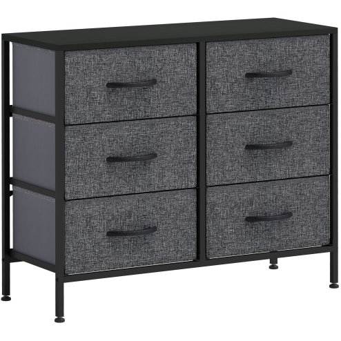 HOMCOM Fabric Chest of Drawers, Storage Drawers, Industrial Bedroom Dresser with 6 Fabric Drawers, Steel Frame and Wooden Top for Nursery, Living Room, Hallway, Black