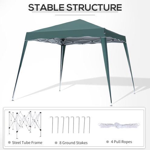 Outsunny 3 M x 3 M Base/ 2.5 M x 2.5 M Top Pop Up Gazebo, 2 Person Setup Instant with Carry Bag, Height Adjustable Slant Leg Party Tent Instant Event Shelter for Garden, Patio, Green