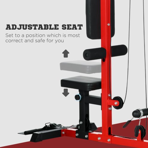 SPORTNOW Lat Pull Down Machine with Adjustable Seat, High and Low Pulley Cable Machine with Flip-Up Footplate, Multi-Function Home Gym Fitness Equipment - Red