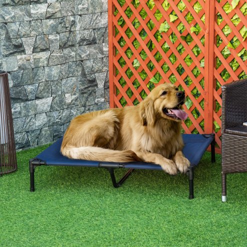 PawHut Raised Dog Bed Cat Elevated Lifted Puppy Pet Elevated Cot Portable Camping Basket - Blue (Large)
