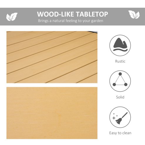 Outsunny Garden Table for 8 People, Rectangular Aluminium Outdoor Dining Table with All-Weather Faux Wood Top for Garden, Patio, 190 x 90 x 74 cm, Natural