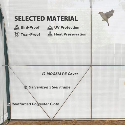 Outsunny 4 x 3(m) Walk-in Polytunnel Greenhouse with Upgraded Structure, Zipped Roll Up Mesh Door, 6 Mesh Windows, Tunnel Warm House Tent with PE Cover, 10 Plant Labels and Gloves, White