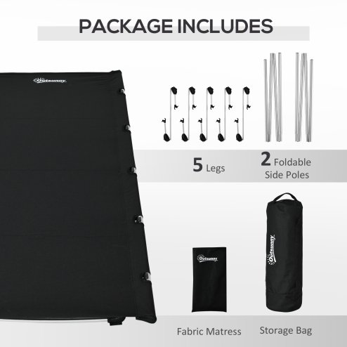 Outsunny Lightweight Camping Bed, Aluminium Portable Camp Cot Sleeping Bed w/ Strong Support 150kg and Carry Bag for Outdoor Overnighter Camping, Hiking, Travel, RV, Black