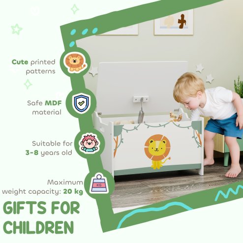 AIYAPLAY Toy Box with Lid, Toy Chest with Safety Hinges for Kids Boys Girls, Kids Storage Box for Living Room, Playroom, Nursery, Bedroom, Green