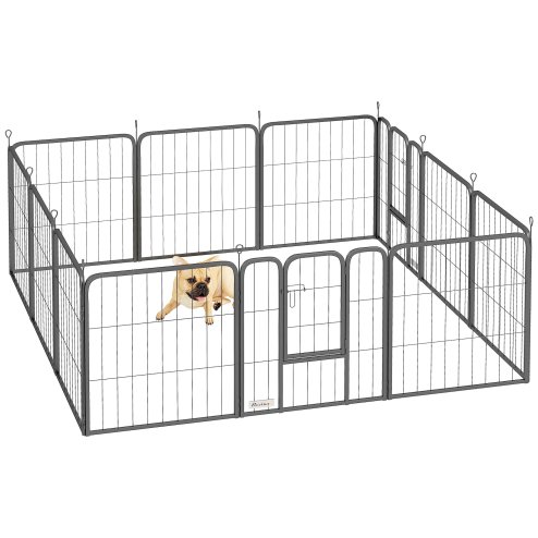 PawHut Dog Pen, 12 Panel Puppy Pen, Steel Dog Playpen, for Small Breeds, 60cm Tall, Black