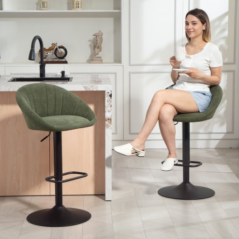 HOMCOM Bar Stools Set of 2, Swivel Barstools, Height Adjustable Breakfast Bar Chairs with Backrest and Footrest for Kitchen Island Counter, Dining Room, Dark Green