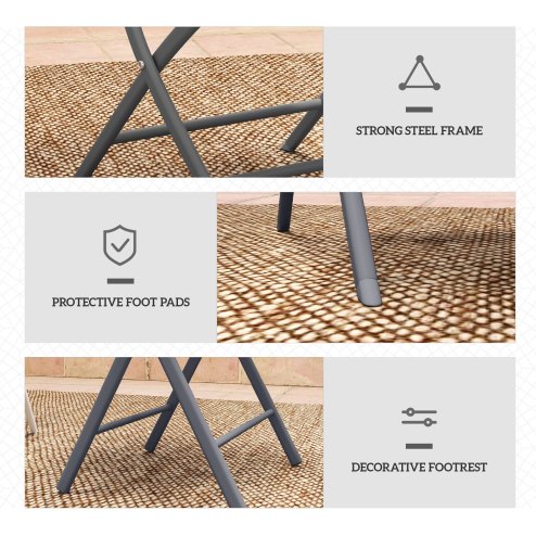 Outsunny 3 Pieces Outdoor Bistro Set, Glass Top Outdoor Table and 2 Folding Chairs, Garden Furniture Set with Protecting Feet, Steel Frame, Easy Clean, Grey