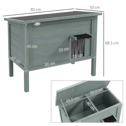PawHut Outdoor Cat House, Feral Insulate Wooden Kitten House with Removable Floor, Water-Resistant Openable Roof, 85 x 50 x 68.5cm - Charcoal Grey