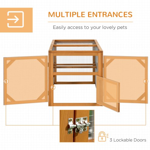 PawHut Wooden Chicken Run Hen Coop House Combinable Design w/ Perches, Doors, for 2-4 Chickens, 140 x 61 x 63.5cm - Natural Wood Tone