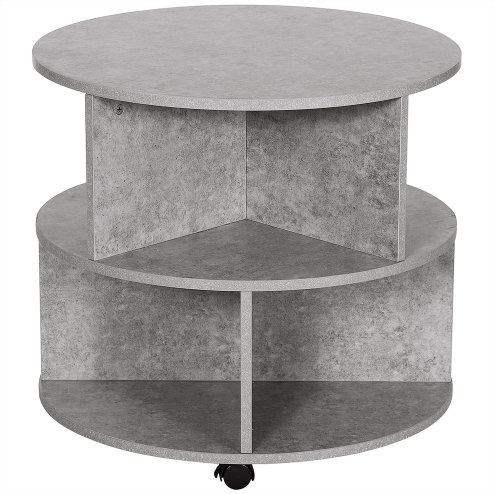 HOMCOM Round Coffee Table, Movable Centre Table with Divided Shelves and Rolling Wheels, 3 Tier Living Room Table