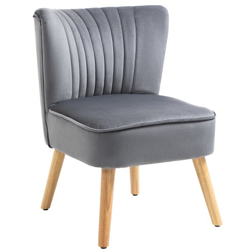 HOMCOM Velvet Accent Chair Occasional Tub Seat Padding Curved Back with Wood Frame Legs Home Furniture Grey