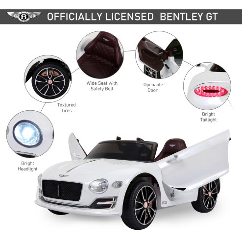 HOMCOM Bentley GT Licensed 12V Electric Car for Kids, Kid's Electric Ride on with Remote Control, Ride on Car with LED Lights, Music, for 3-5 Years, White