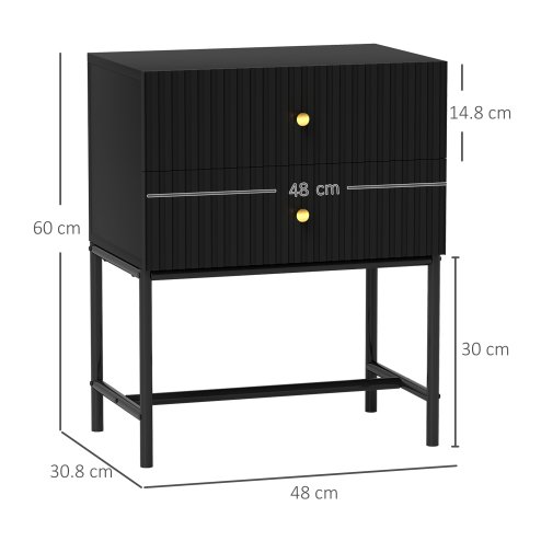 HOMCOM Bedside Table with 2 Drawers, Modern Bedside Cabinet with Storage and Metal Legs for Bedroom, Living Room, Black
