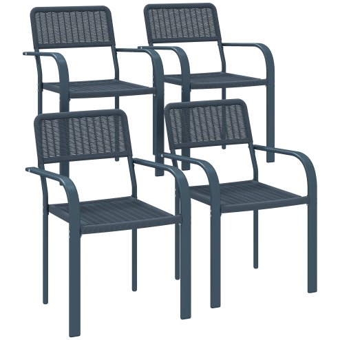 Outsunny Garden Chairs Set of 4, Stackable Rattan Effect Dining Chairs with Armrest, Weather Resistant and Lightweight Outdoor Furniture Armchairs for Patio, Balcony, Terrace, Dark Grey
