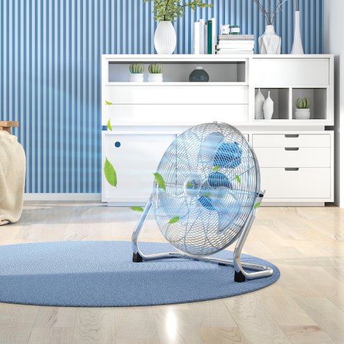 HOMCOM 20 Inches Chrome Metal Floor Fan, High Velocity 3-Speed Home Gym with Adjustable Head, Portable Desk & Table Fan Air Circulator for Home Office, Powerful Airflow, Quiet Operation
