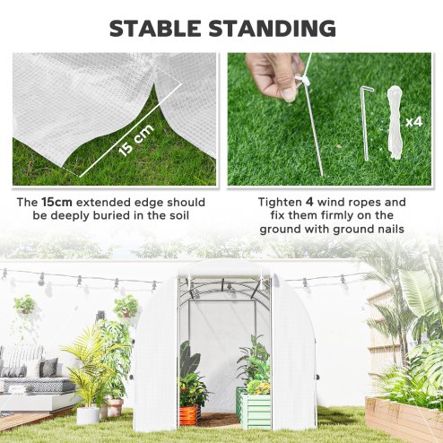 Outsunny 3 x 2 x 2m Polytunnel Greenhouse with Roll-up Sidewalls, Door and 6 Mesh Windows, Walk In Green House with UV-resistant PE Cover, White