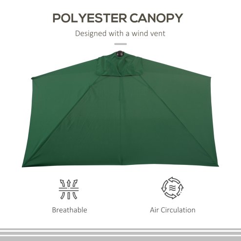 Outsunny Balcony Half Parasol Semi Round Umbrella Patio Crank Handle (2.3 m, Green)- NO BASE INCLUDED