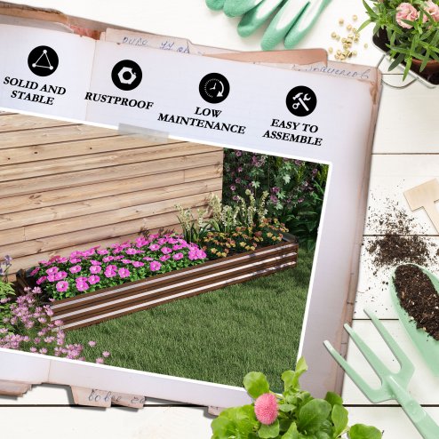 Outsunny Galvanised Raised Bed for Garden, Rectangular Outdoor Elevated Planter Box with Safety Edging and Open Bottom for Growing Flowers, Herbs and Vegetables, 240 x 60 cm, Dark Brown