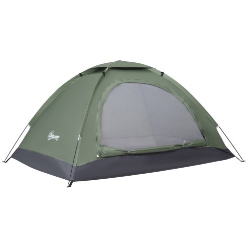 Outsunny 2 Person Camping Tent, Dome Tent with Zipped Doors, Storage Pocket, Portable Handy Bag, Dark Green