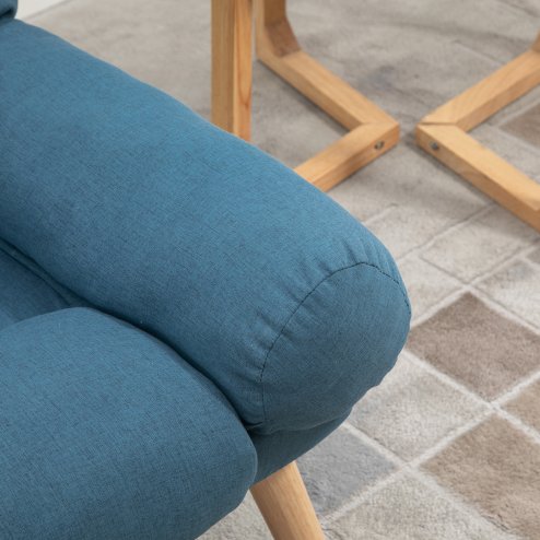 HOMCOM Armchair with Footstool, 180° Recliner with Ottoman, Accent Chair and Footstool with 3-Position Adjustable Backrest and Wooden Legs for Living Room, Blue
