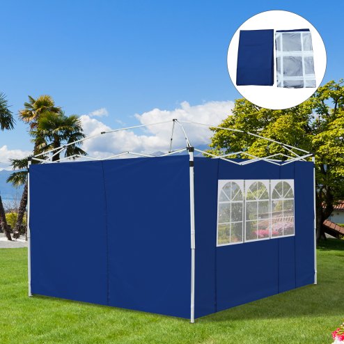 Outsunny 3 Meters Gazebo Replaceable Exchangeable Side Panel Wall Panels Walls With Window, Blue Image