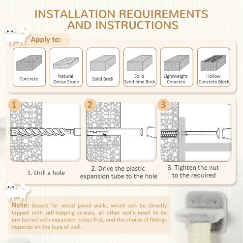 PawHut 4Pcs Wall Mounted Cat Shelves, with Hammock, Perches, Ladder, Scratching Post, Cat Wall Furniture for Large Cats, Grey