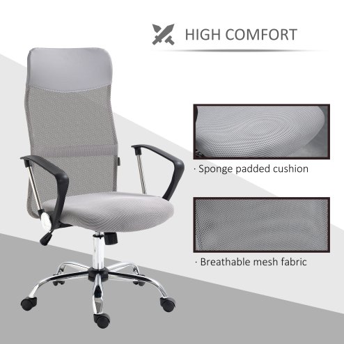 HOMCOM Mesh Office Chair, High Back Computer Desk Chair, Swivel Chair with Height Adjustable, for Home, Light Grey