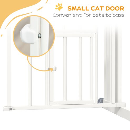 PawHut Dog Stair Gate Pet Barrier with Small Cat Door, Pressure Fit Safety Gate  with Auto Closing System, Double Locking, for Hallways - White