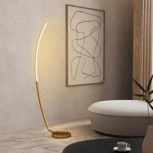 HOMCOM LED Floor Lamp with 3 Adjustable Brightness, Modern Dimmable Standing Lamp with Foot Switch for Bedroom, Living Room, Gold Tone