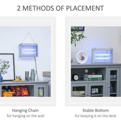 Outsunny Electric Fly Zapper, 20W Electric Fly Killer, Wall Hanging Bug Zapper Indoor & Outdoor Attracting Insect Mosquito Killer, Grey