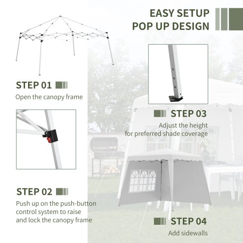 Outsunny 2.4 x 2.4m Pop Up Gazebo Canopy Tent with 2 Sidewalls and Carry Bag, Height Adjustable, UV50+ Party Tent Event Shelter for Garden, Patio, White