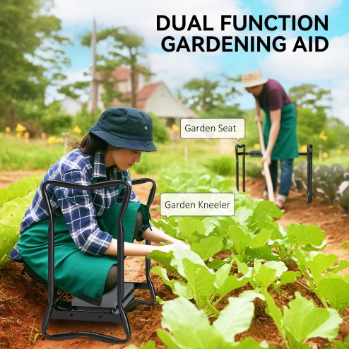 Outsunny 2 in 1 Garden Kneeler Seat, Kneeling Pad Support Bench, Foldable Knee Protector, Grey