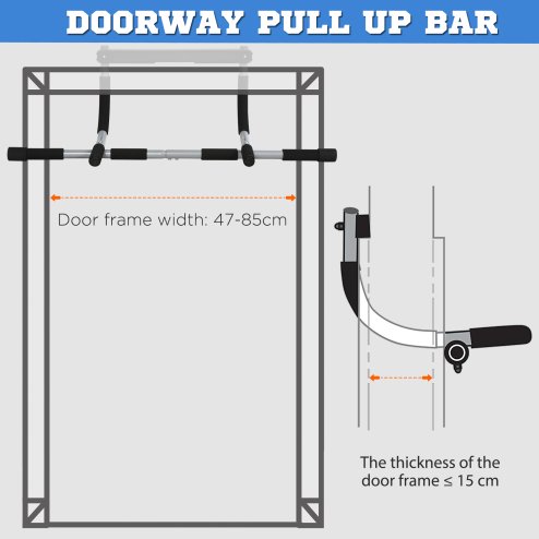 HOMCOM Pull-Up Bar for Doorway, Home Fitness Door Horizontal Push up Bar for Indoor Gym Upper Body Workout, Grey