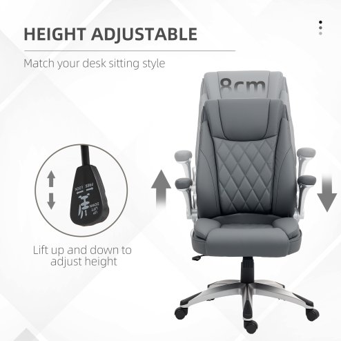 Vinsetto Executive Office Chair with Arms, PU Leather Ergonomic Office Chair with Tilt Function and Adjustable Height, Swivel Rolling for Home Office Working, Dark Grey