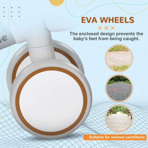 AIYAPLAY Kids Balance Bike for 1-3 Years Old, No Pedal Toddler Balance Bike with Adjustable Seat, Silent Wheels, Training Bike for Boys and Girls, White