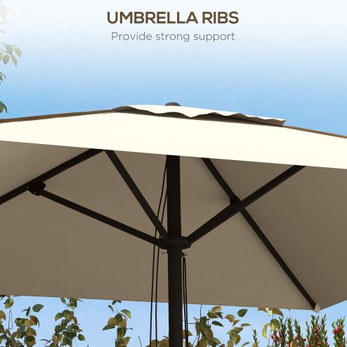 Outsunny 2M Garden Parasol Umbrella with Vent, Sun Shade Canopy with 4 Ribs, Piping Side, Umbrella for Garden Table, Balcony and Outdoor, Beige